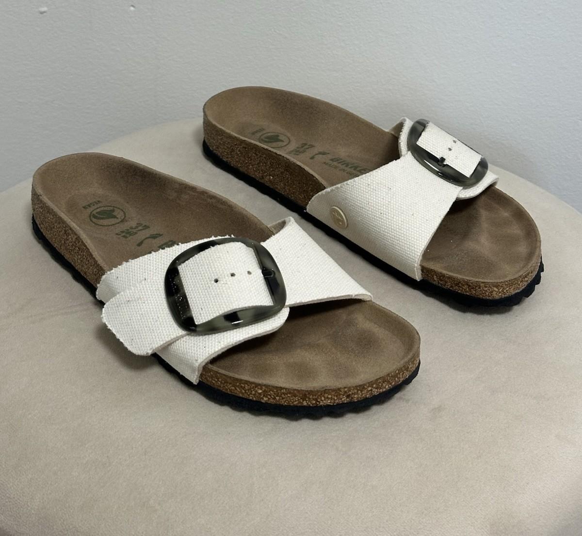 Birkenstock Madrid Vegan Big Buckle Sandals 37 US 6-6.5 Eggshell Canvas Slides