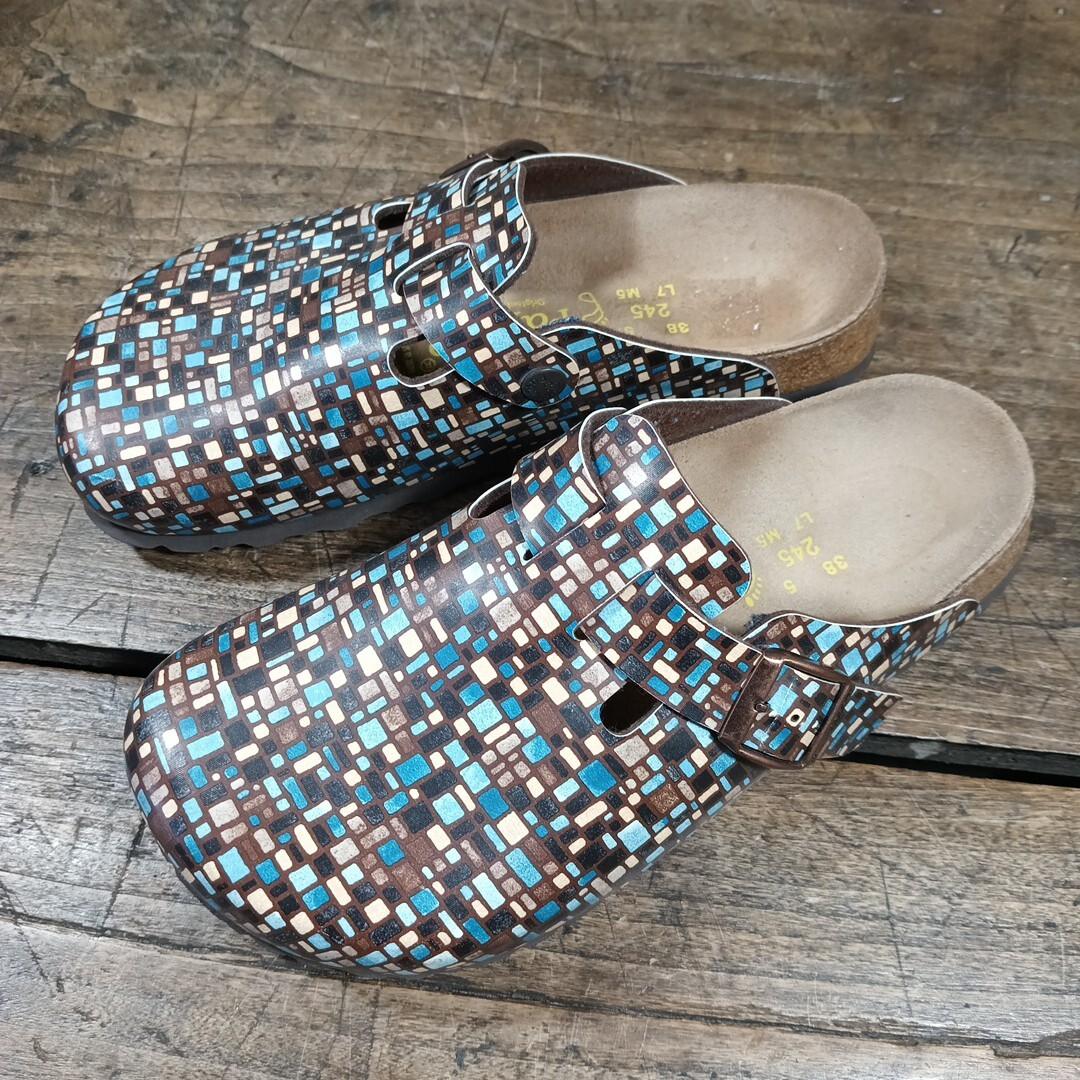 Birkenstock Papillio L7 M5 EU38 Clogs Mules Shoes Buckle Slides Loafer Blue Brwn