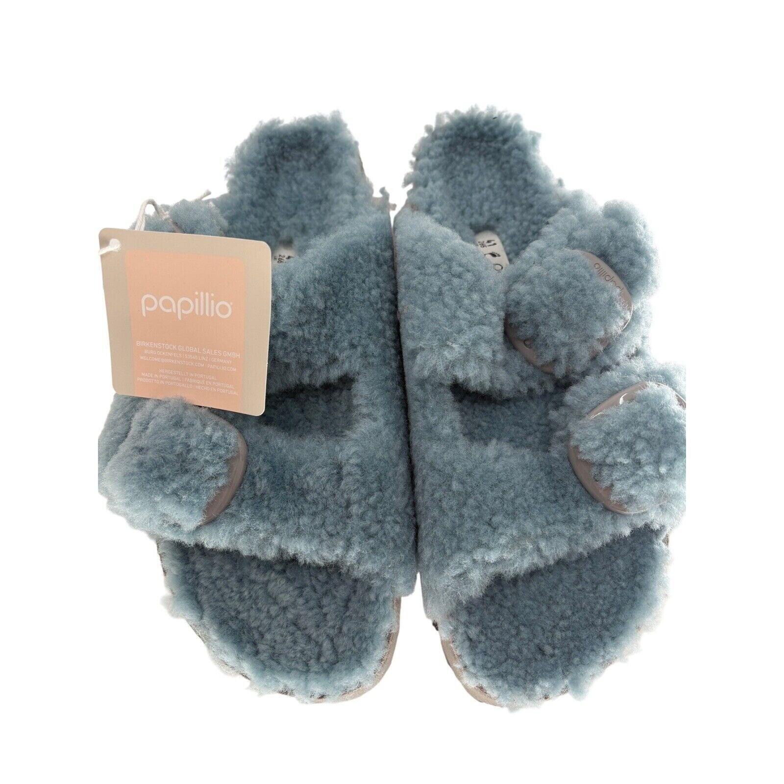 Birkenstock Papillio Sandals Arizona Big Buckle Shearling Blue Women Size 6 New