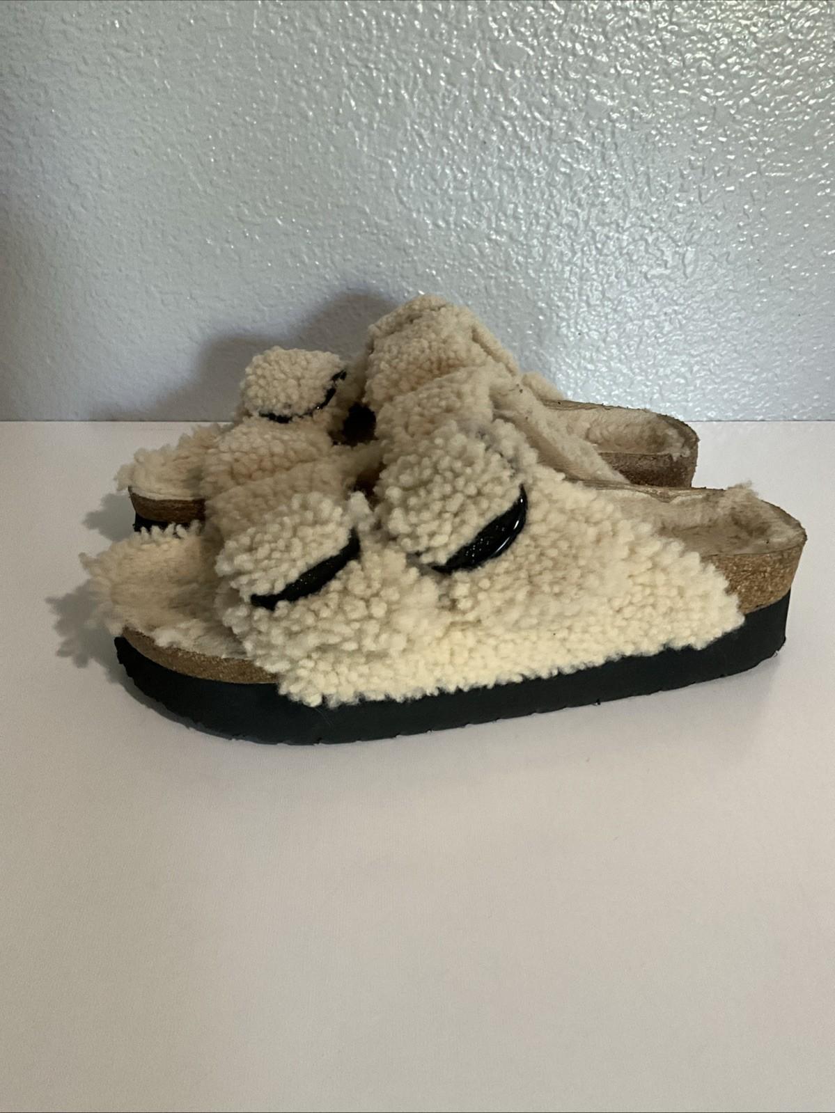 Birkenstock Papillio Birk Teddy Shearling Arizona Buckle Slide Sandals Size 7