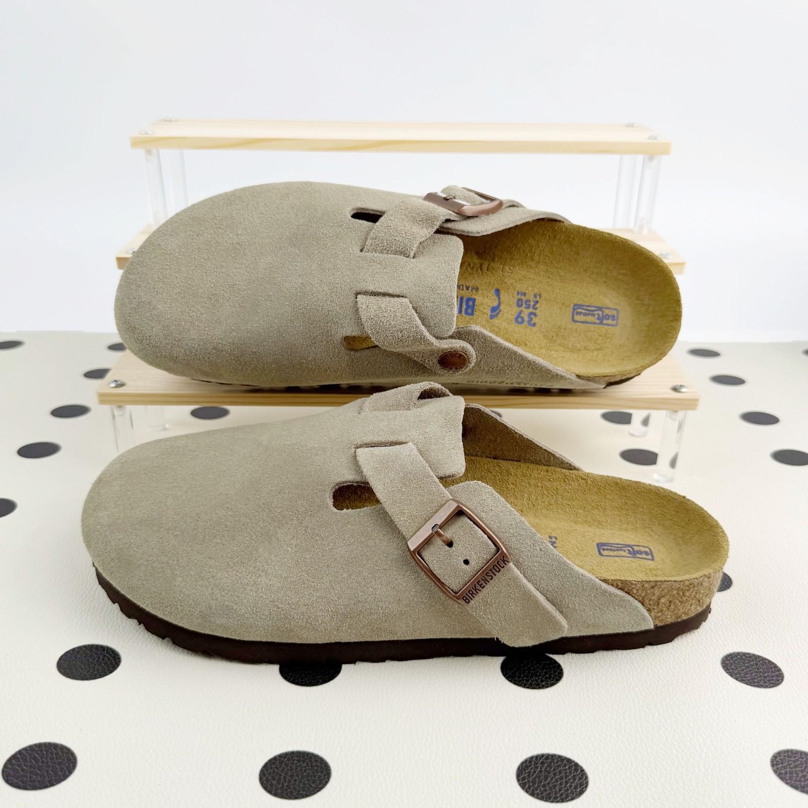 Birkenstock Boston Taupe Suede Leather Soft Footbed Clog Men and Women Shoes