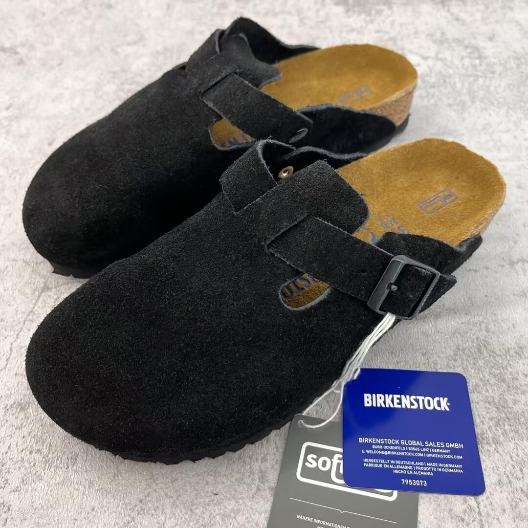 Birkenstock Boston Suede Soft Leather Footbed Shoes Black -Select Size