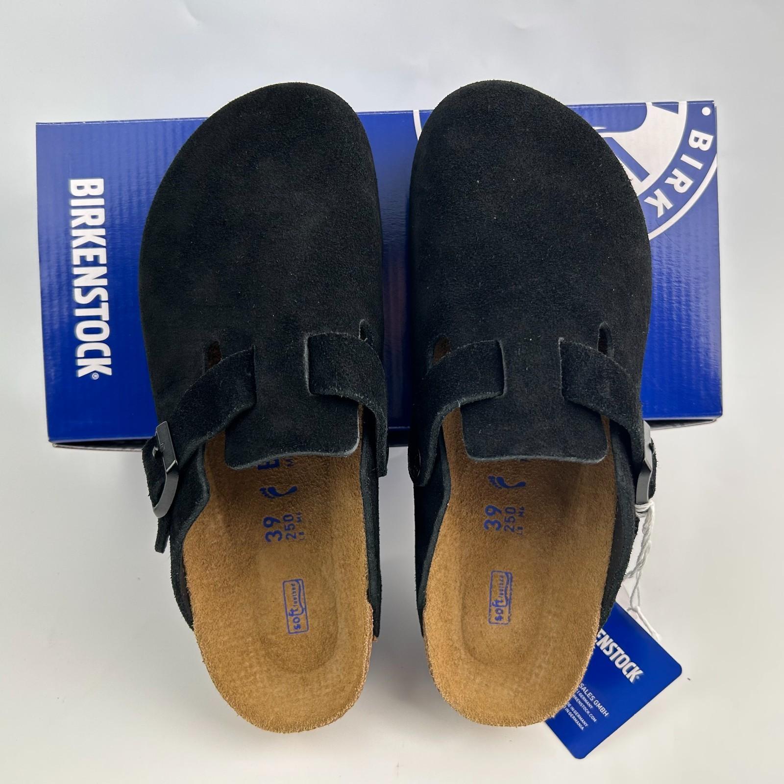 Birkenstock Boston Black Suede Clogs Soft Footbed New Comfort Shoes US6-12Unisex