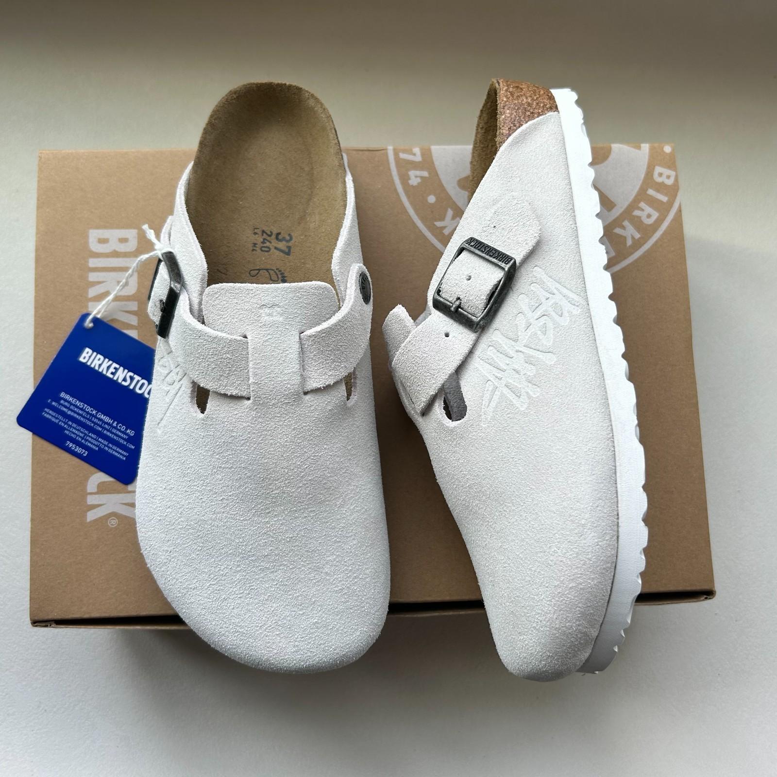 Birkenstock Boston x Stussy Bone Clogs Suede Leather Shoes Wide Fit Size US 6-12