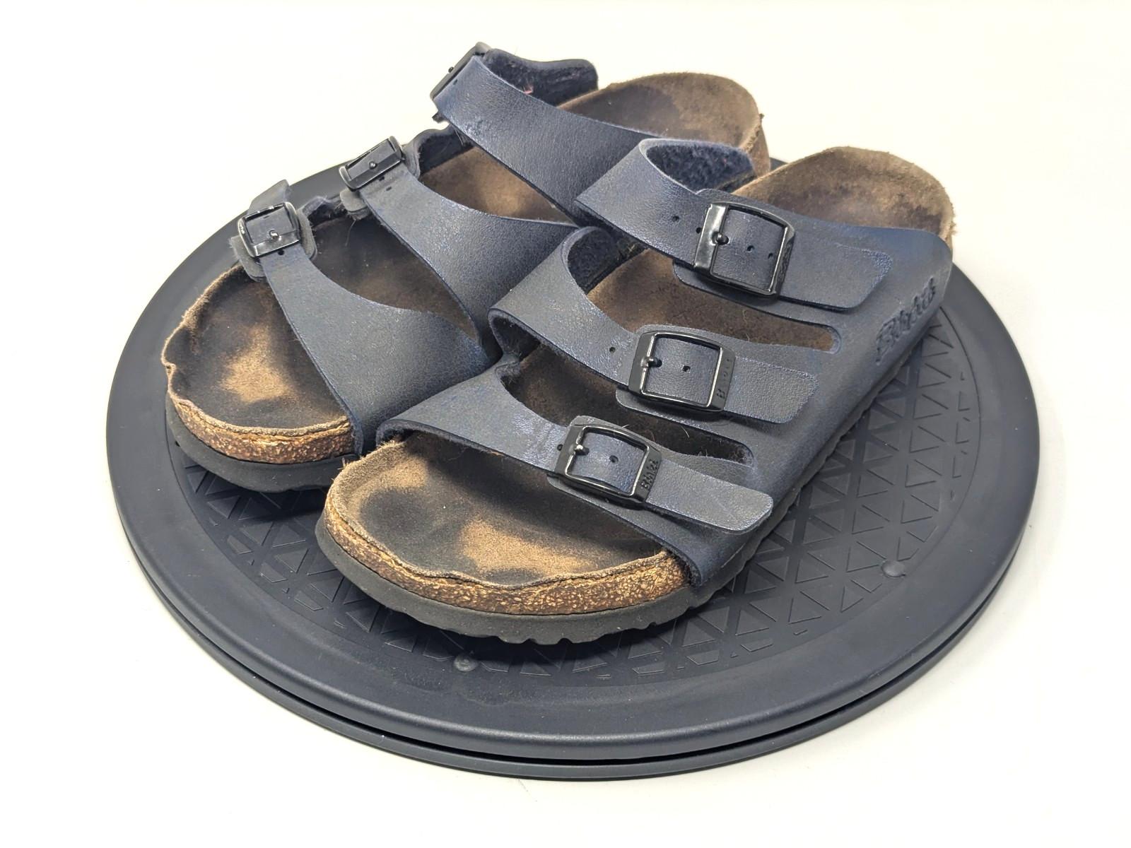 Birkenstock Florida Leather Sandals Womens 8 to 8.5 Navy Blue Three Strap