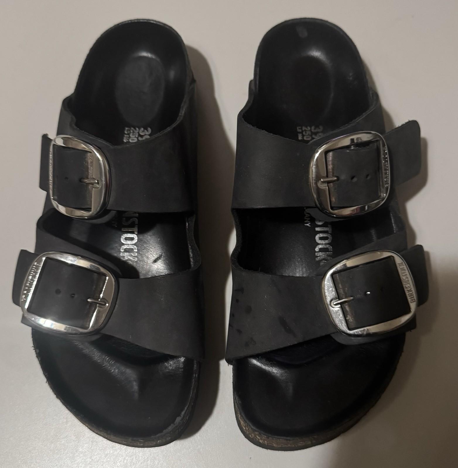 Women’s BIRKENSTOCK Arizona Black Big Buckle Sandals Shoes Sz EU 39 US 8 FREE SH