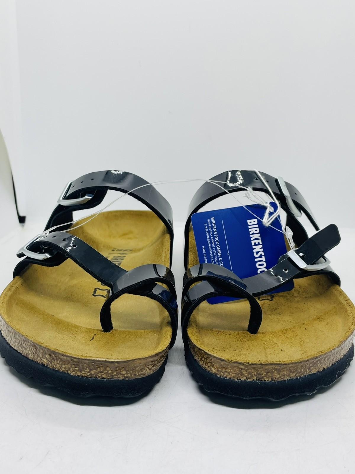 New Birkenstock Mayari Womens Thongs Slides Sandals Birko Flor Patent Black 11 L