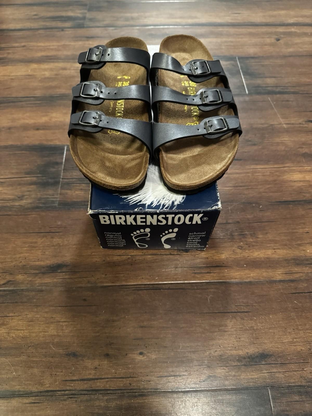BIRKENSTOCK Florida Onyx 3 Strap Slip-on Sandal Mules Sz 38  US L 7 M 5 Narrow
