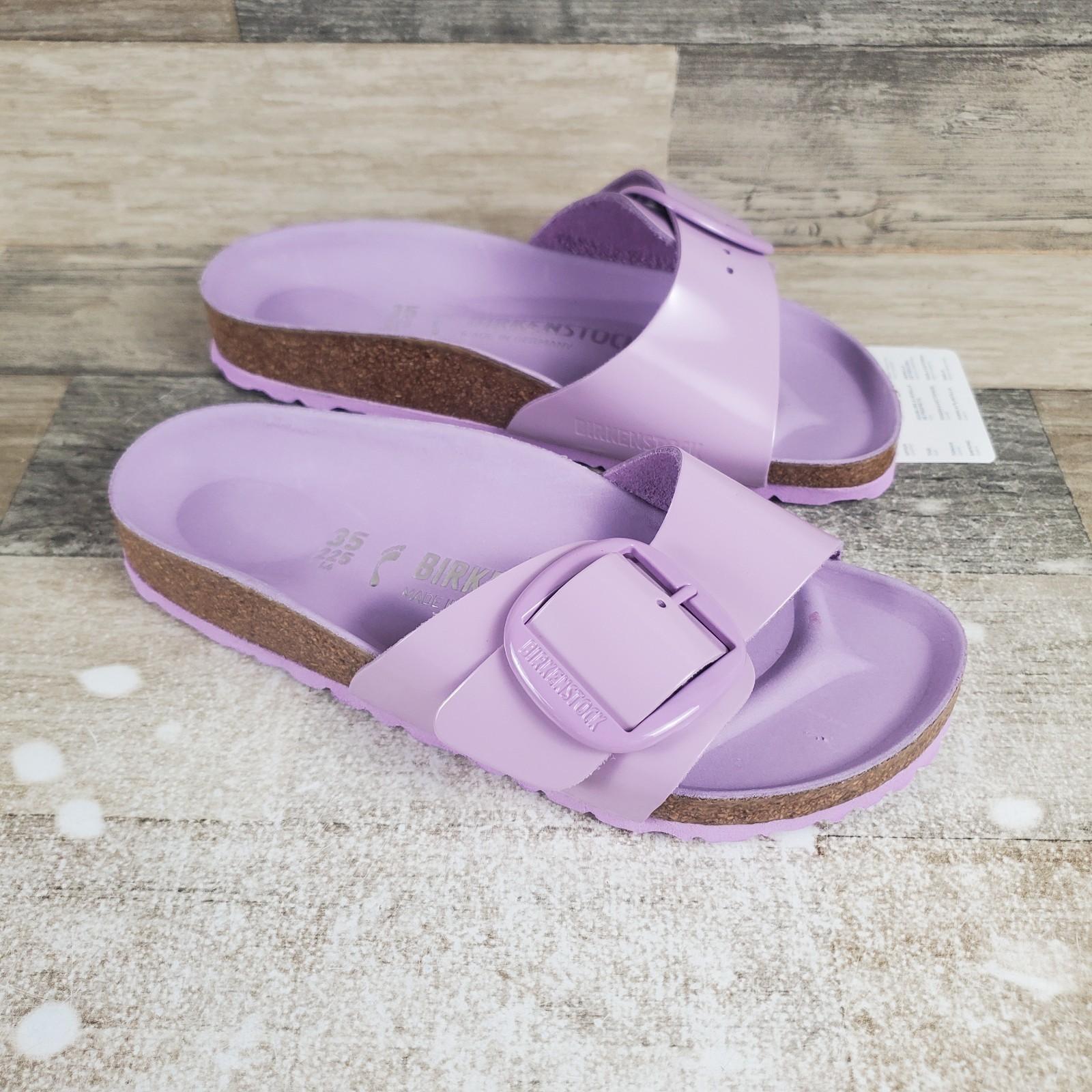 Birkenstock Madrid Big Buckle Womens Slide Sandal 4 Narrow Crocus Patent Leather