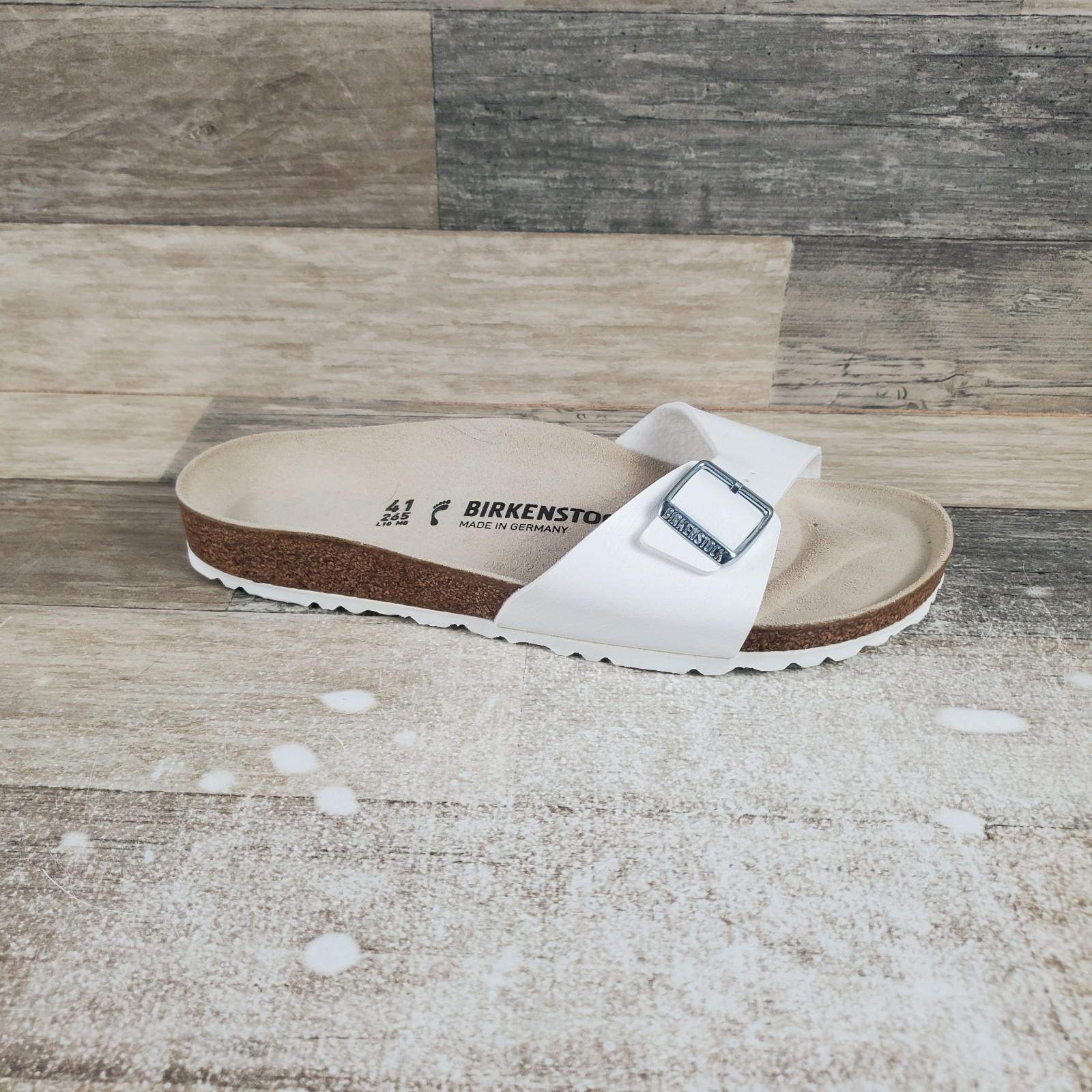 Birkenstock Madrid Womens Slide Sandals Sz 10 Narrow White Birko-Flor Buckle