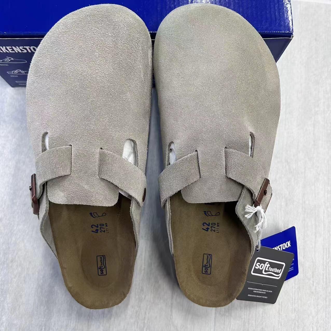 Birkenstock Boston Taupe Suede Soft Footbed Unisex Shoes Narrow37-41+Wide42-45