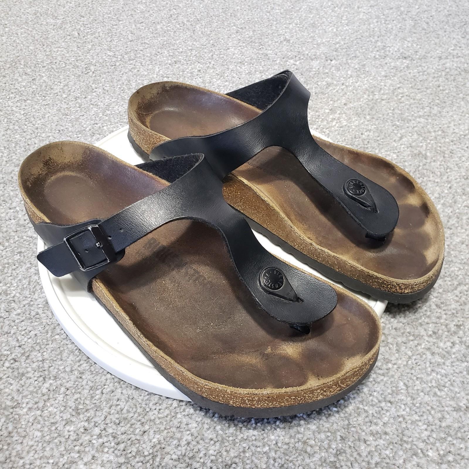 Birkenstock Gizeh Sandals Black Thong Women Sz 40 EU Comfort Slides Birko-Flor