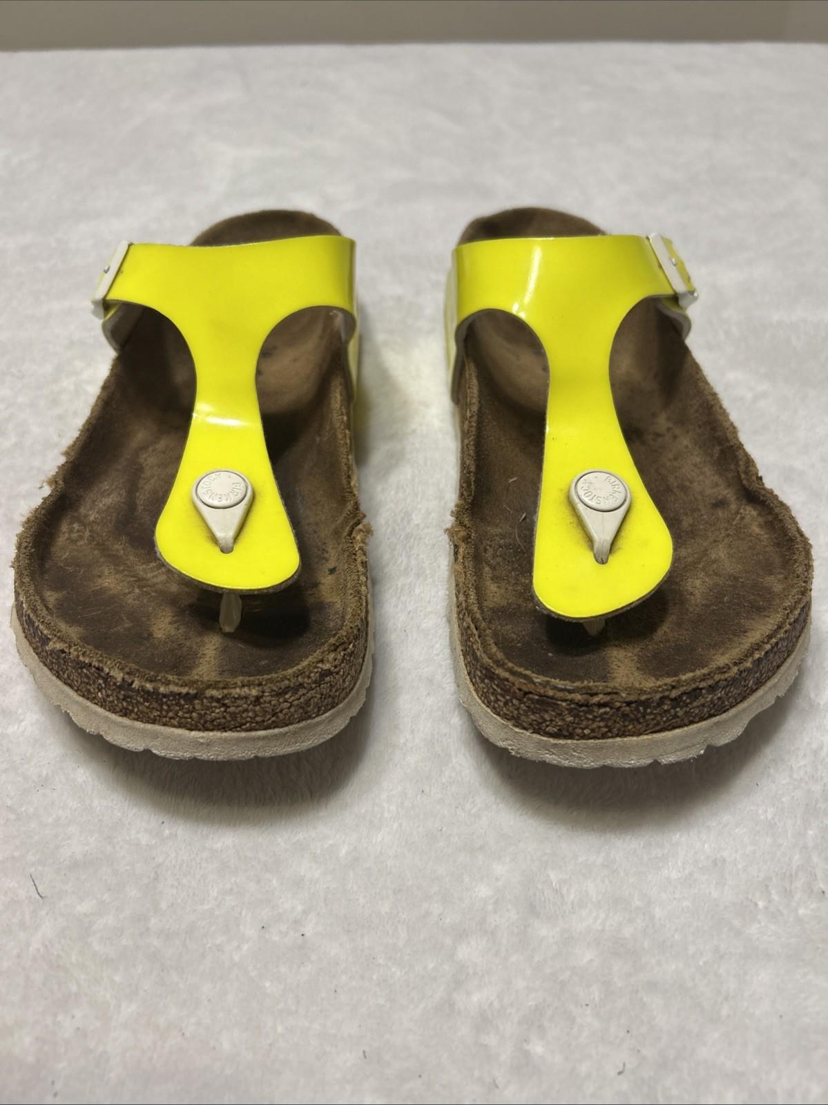 Birkenstock Gizeh Sandals Shoes Women’s Size 38 Size 8 Neon Leather Thong Slides