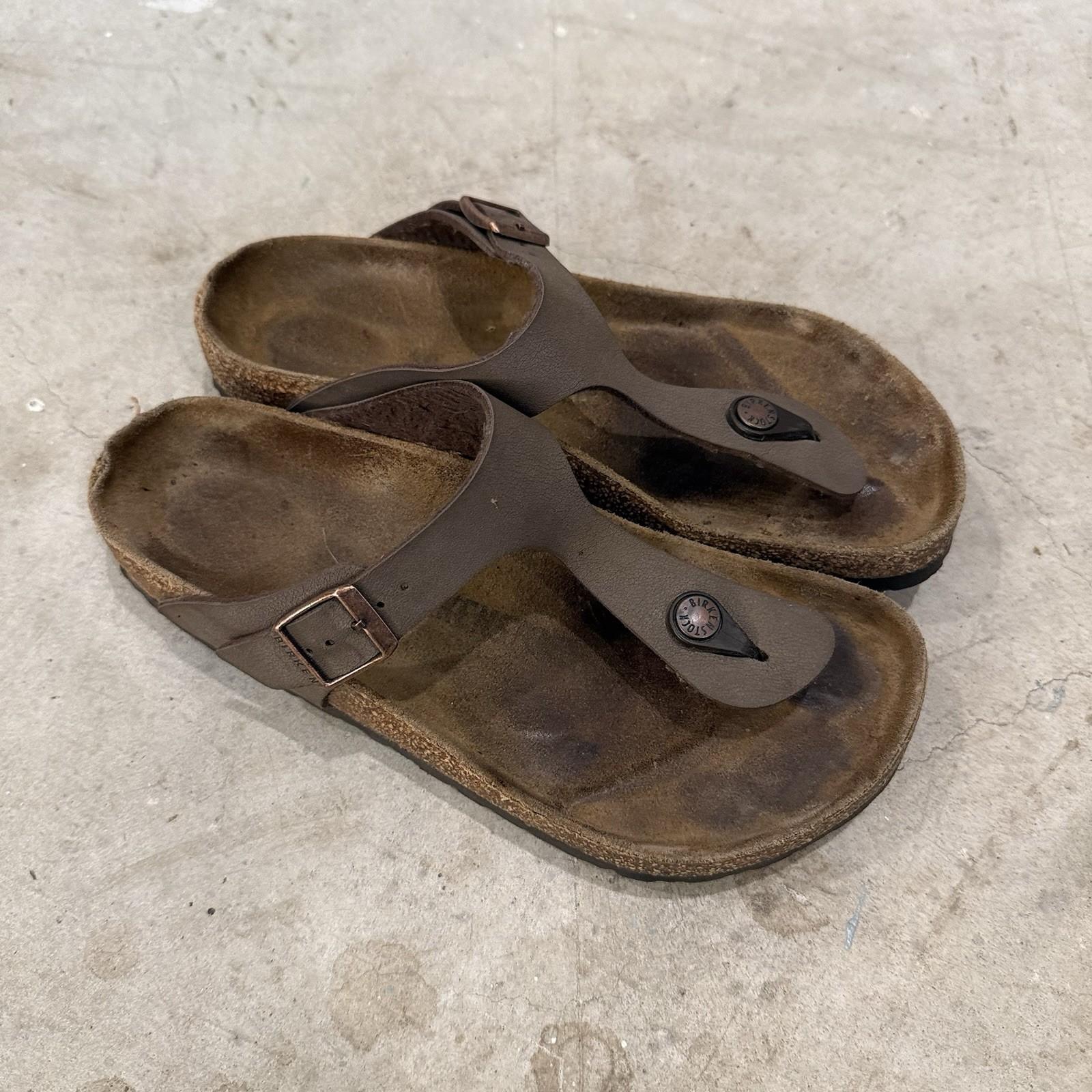 Birkenstock Gizeh Sandals Womens 7 38 Brown Slip On Thong T Strap Buckle