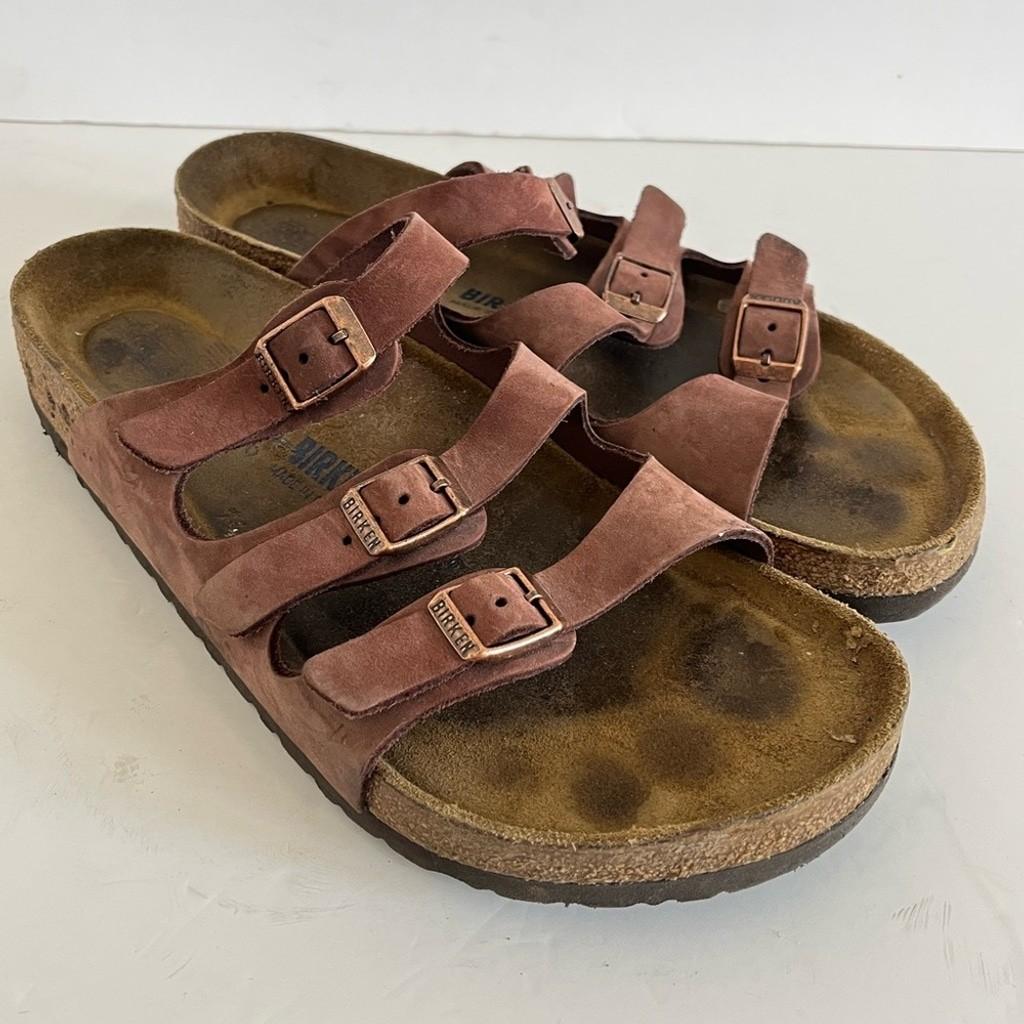 BIRKENSTOCK Florida 3-Strap brown Leather Sandal size Women 11 / Men 9
