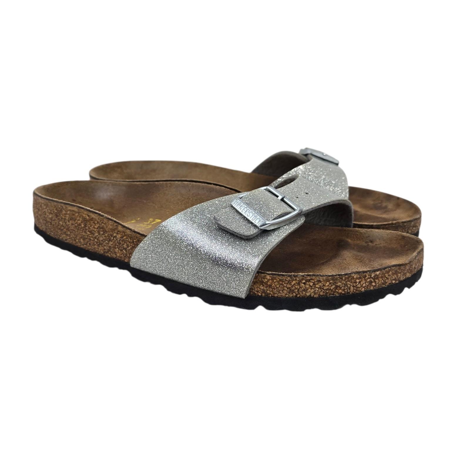 Birkenstock Madrid Metallic Silver Smooth Glitter Sandals Slides US 6-6.5 EU 37