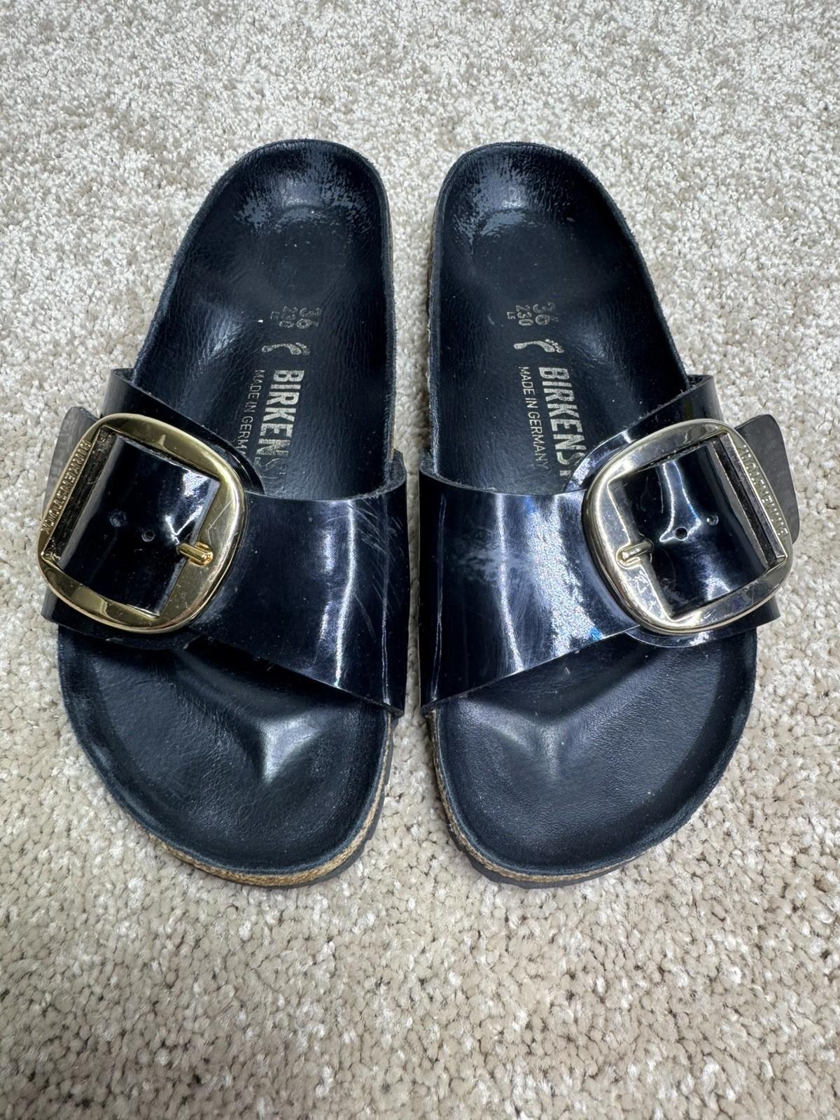 Birkenstock Madrid Big Buckle Womens Size 5 EU 36 Narrow Sandals Black Leather