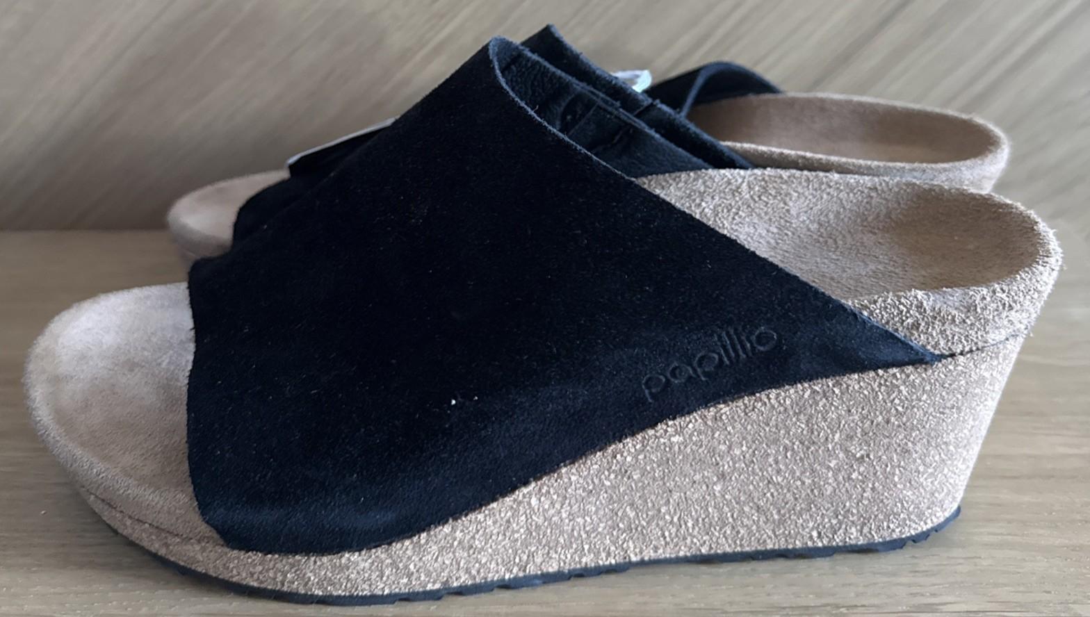 Birkenstock Papillio Namica Black Suede Wedge Mule Sandals Size 39 US 8