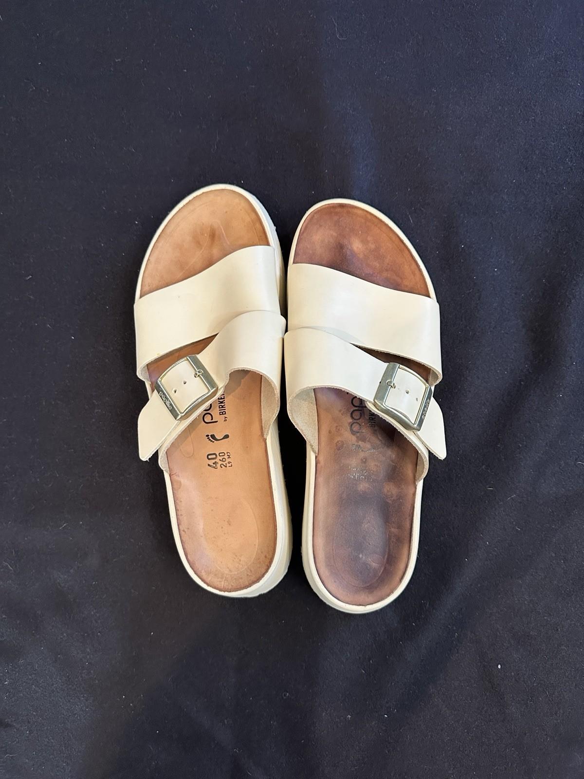 Birkenstock Papillio Almina Ecru Platform Clog Sandals w/buckle 40 Women’s 9