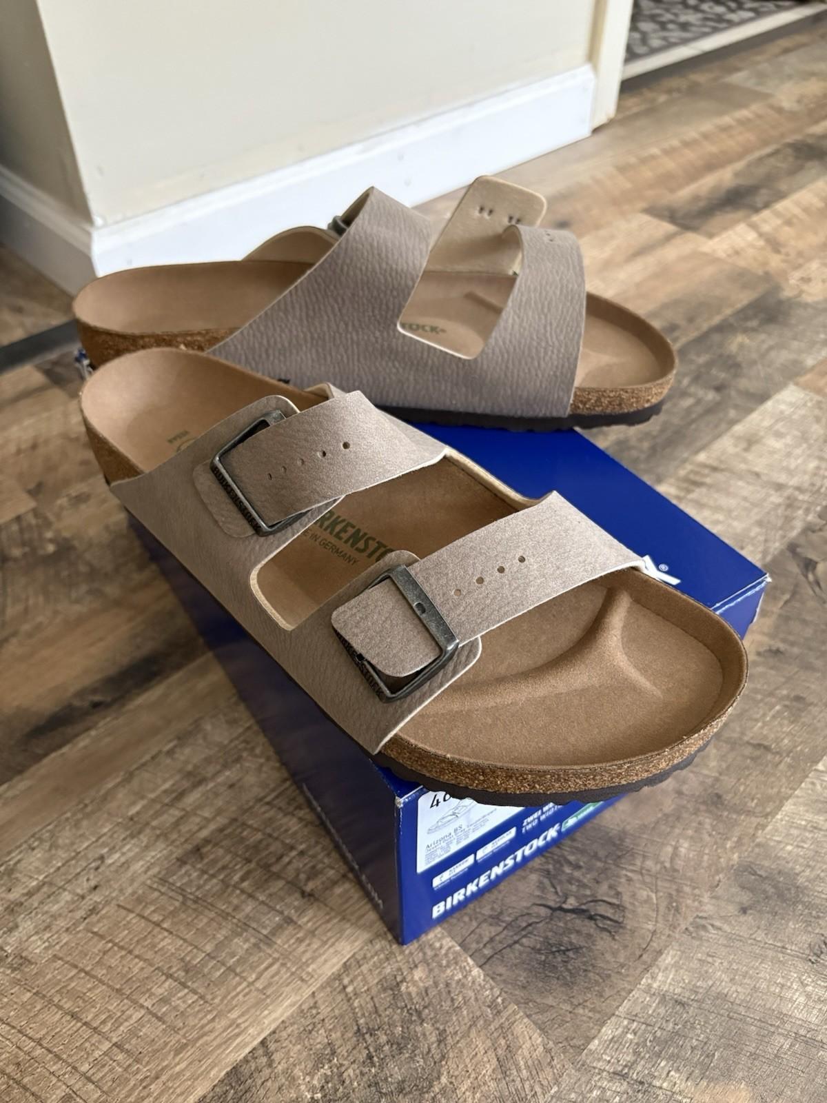 Birkenstock Arizona Vegan Leather Desert Dust Gray Brown Men’s Sandals 13M