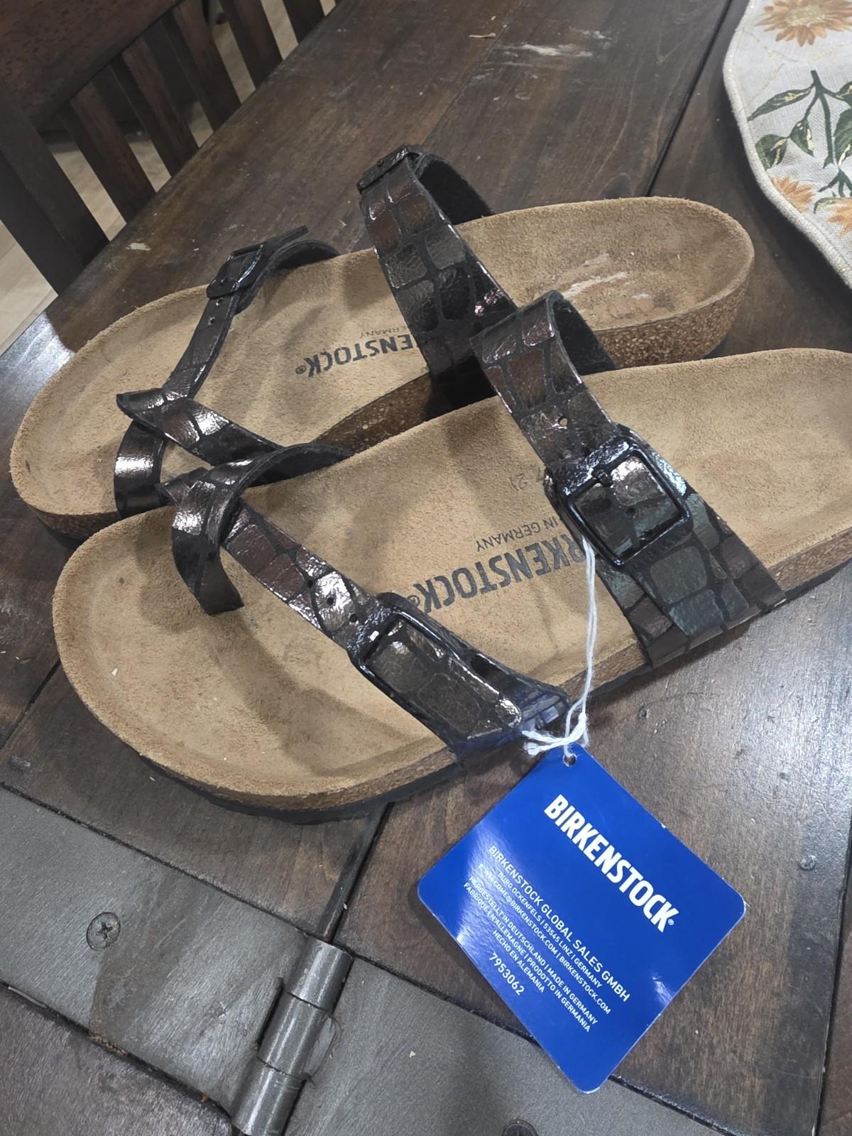 Birkenstock Mayari Birko-Flor Black Classic Two Straps Sandal 38 NWT