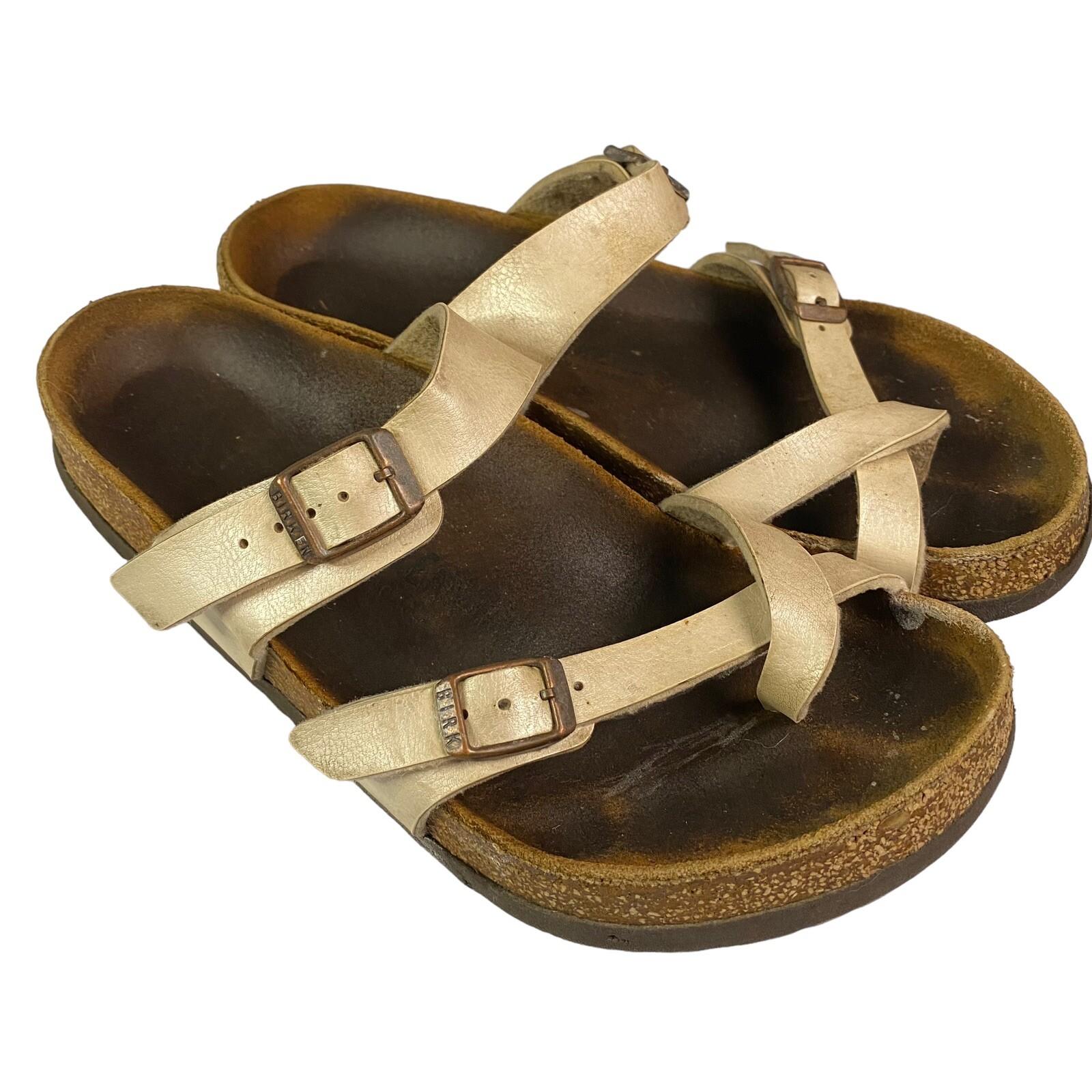 Women’s Birkenstock Mayari cream Birko-flor toe loop slide sandals US 7 EU 38