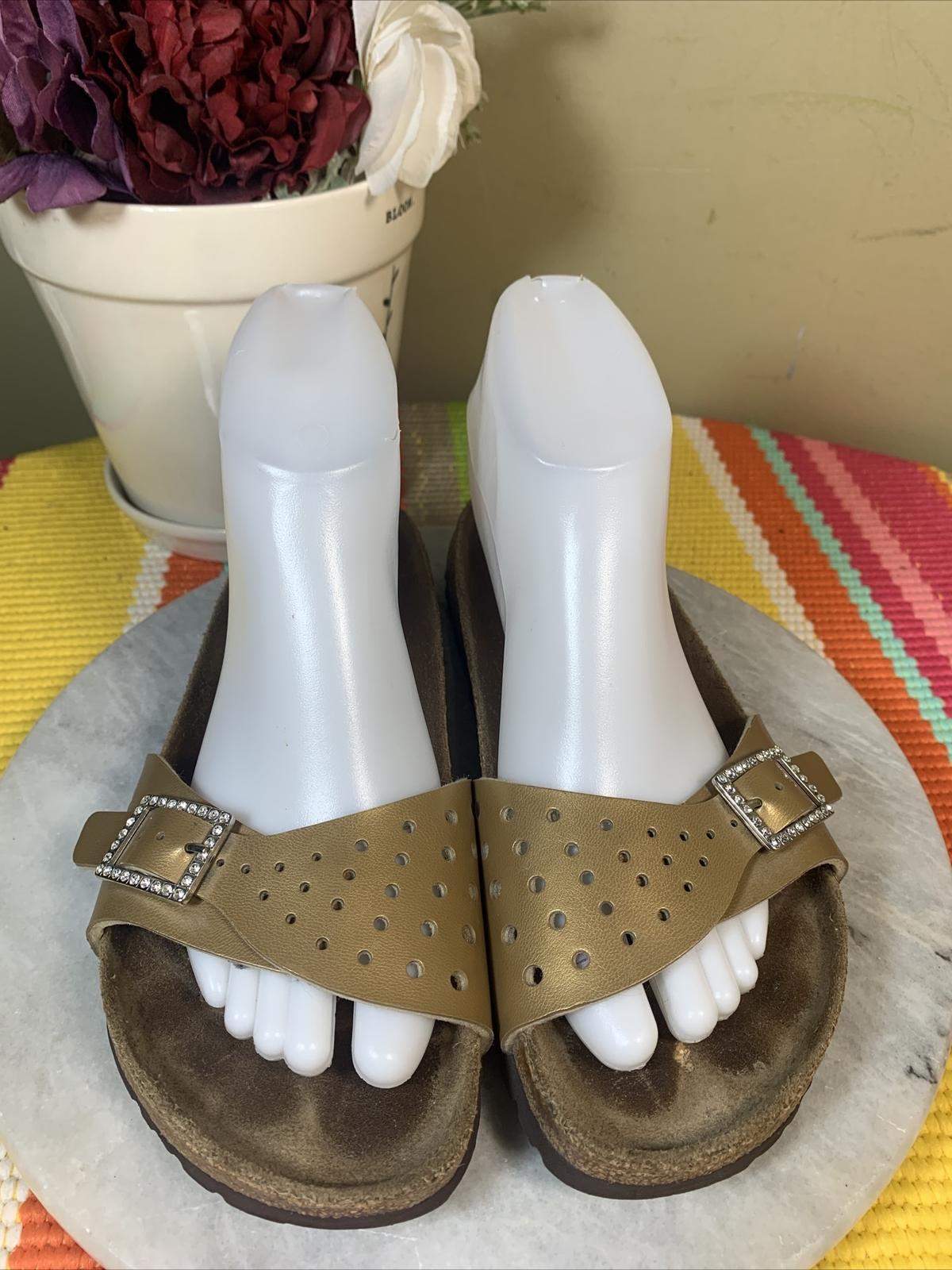 Birkenstock Madrid Gold Leather Rhinestones Sandals Women’s Size EU 37 US 7 M