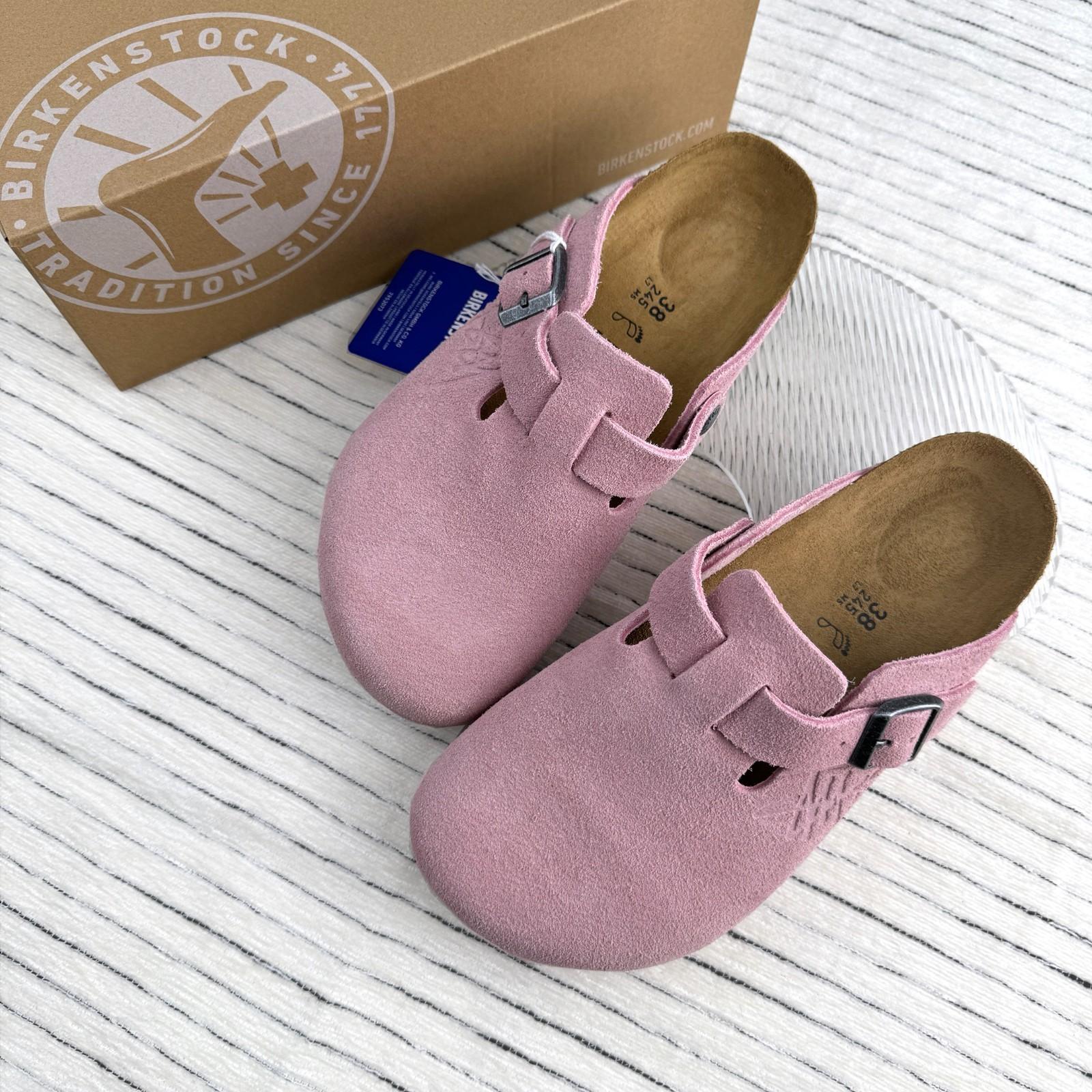 New Stussy x BIRKENSTOCK Boston pink Suede Leather woman s shoes Wide/EU37-45
