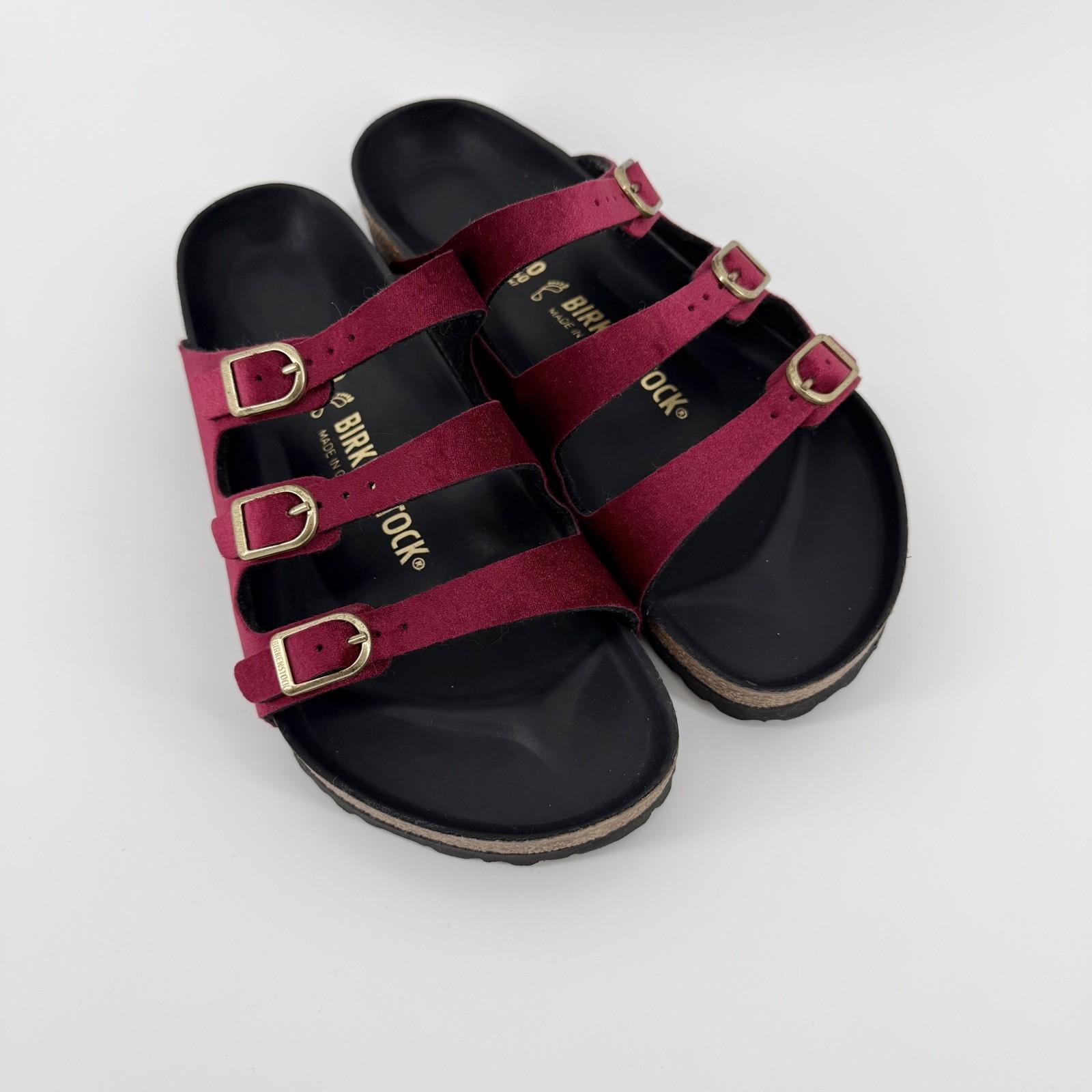 Birkenstock Florida Maroon Velvet Sandals Size 40 L9 M7 EUC