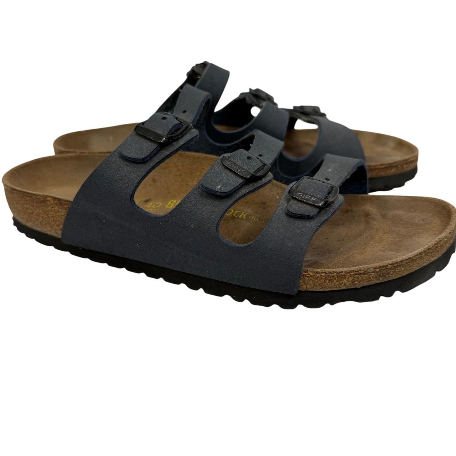 Birkenstock Florida Triple Strap Sandals Size 40 (L9 M7) Navy Blue Leather
