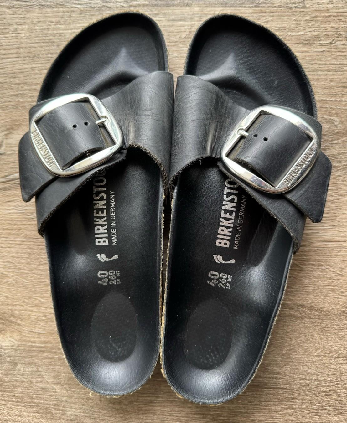 Birkenstock Madrid Gig-Buckle Leather Black Sandals – Size L9/M7
