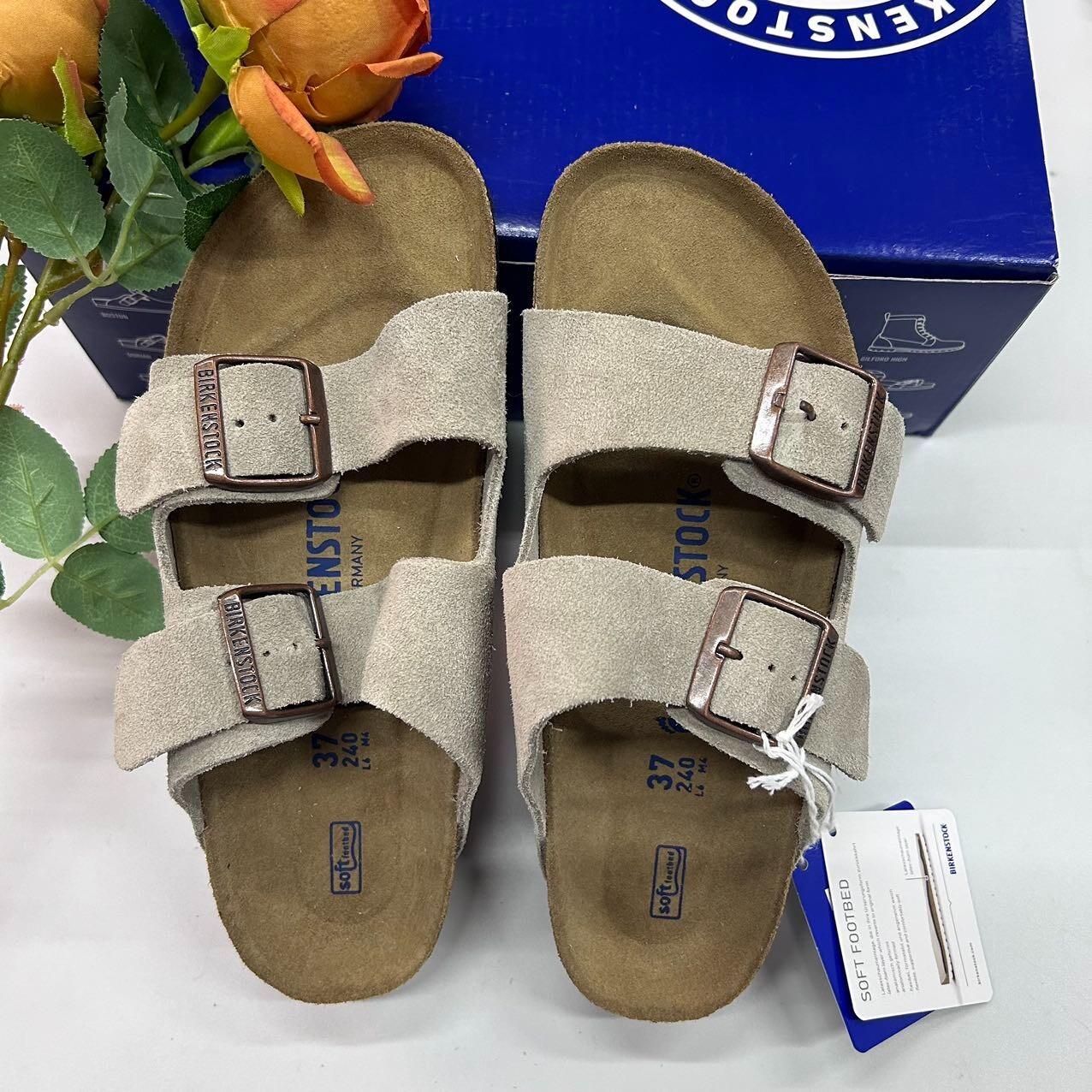 Birkenstock Arizona Soft Footbed Taupe Suede Unisex Sandals Select Size 37-45