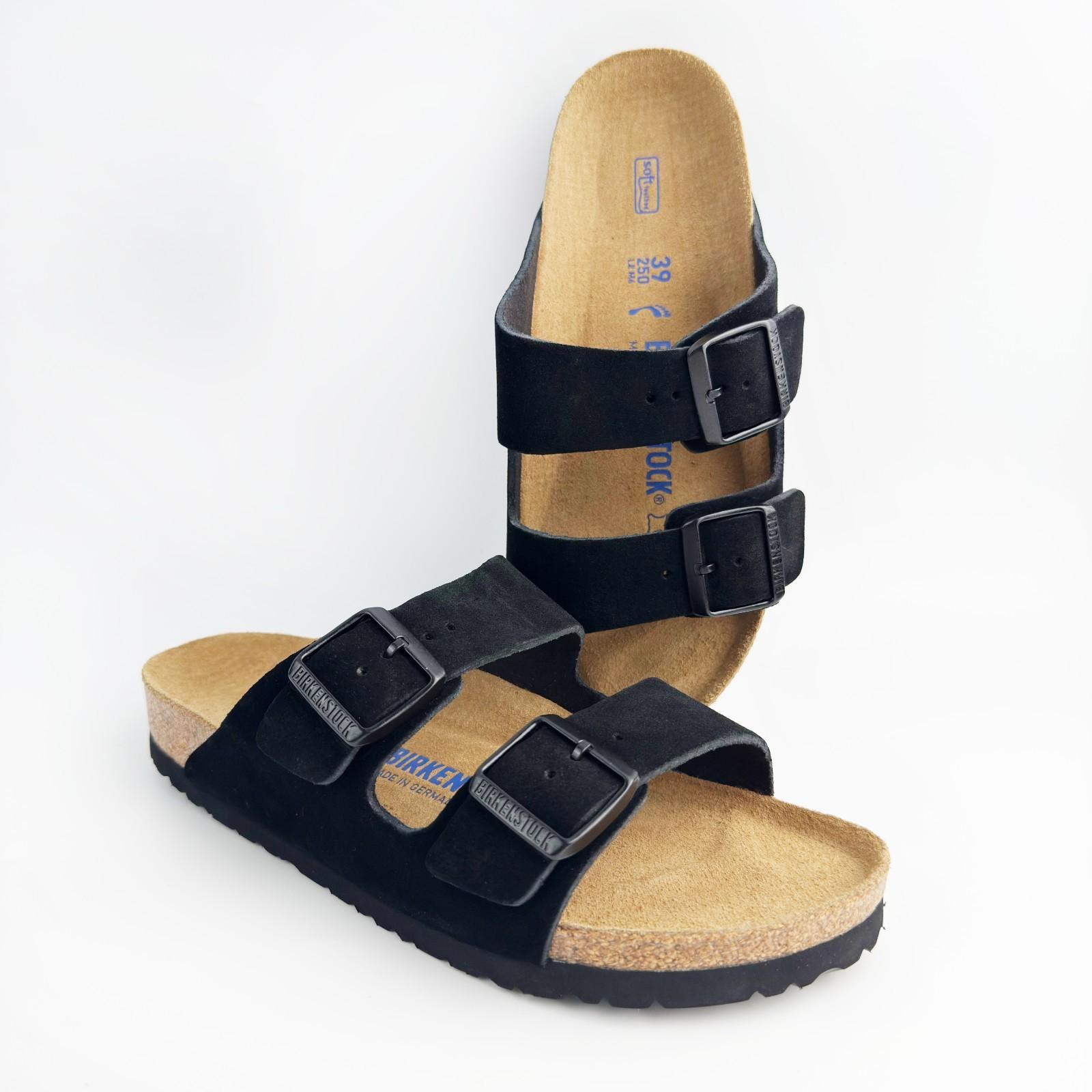 Birkenstock Arizona Soft Footbed Suede Leather Sandals Women’s Shoes – Black