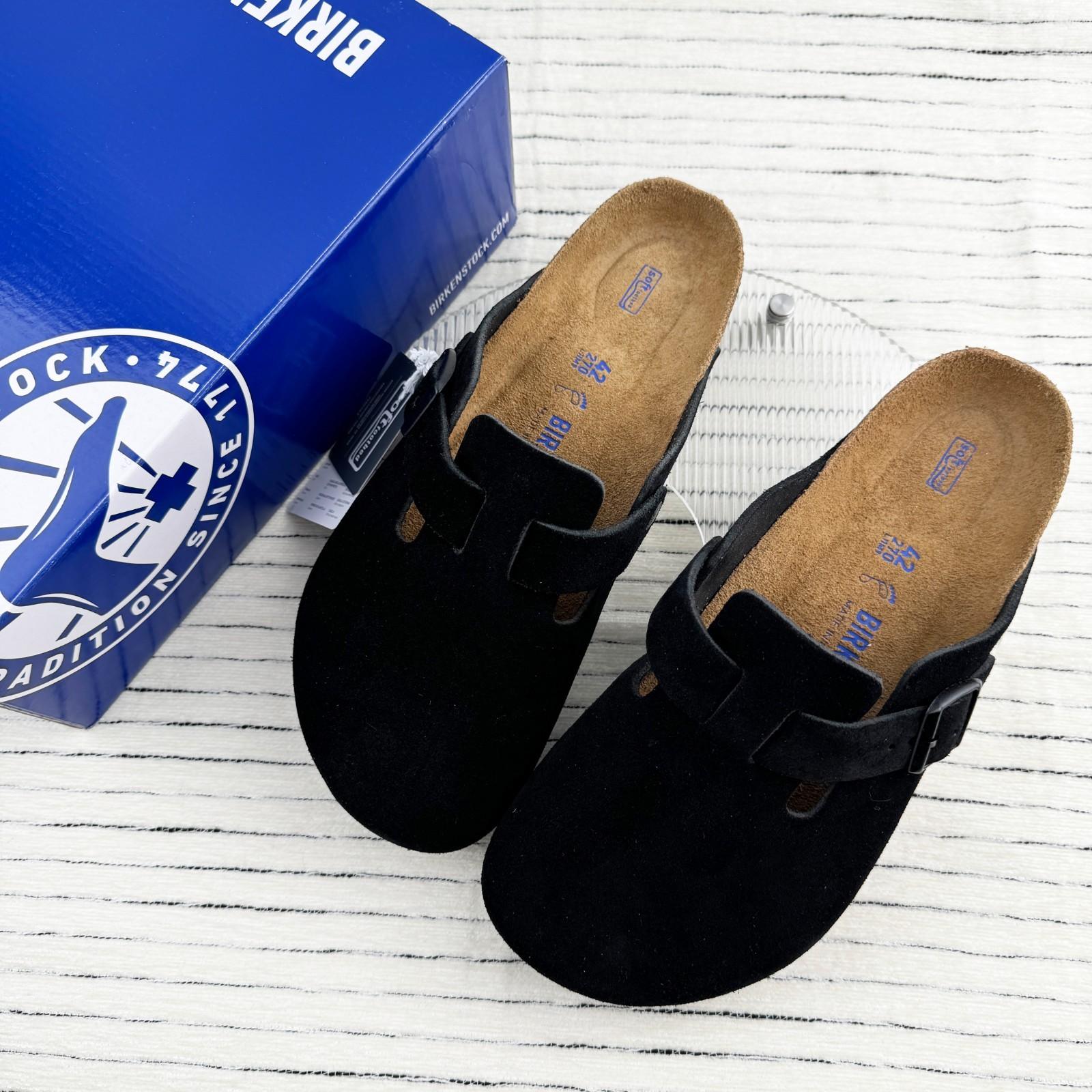 New BIRKENSTOCK Boston Black Suede Leather unisex shoes Narrow/Wide/EU37-45