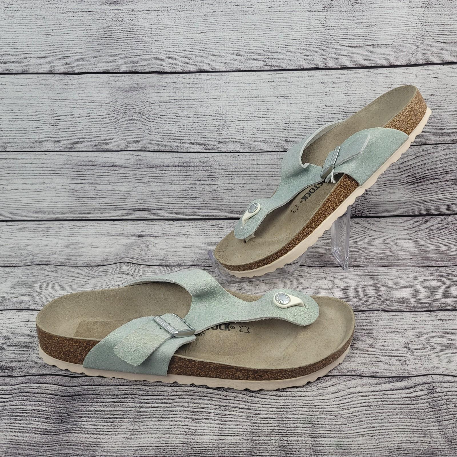 Birkenstock Gizeh Sandals, (Sea Green?), Suede, Size 10