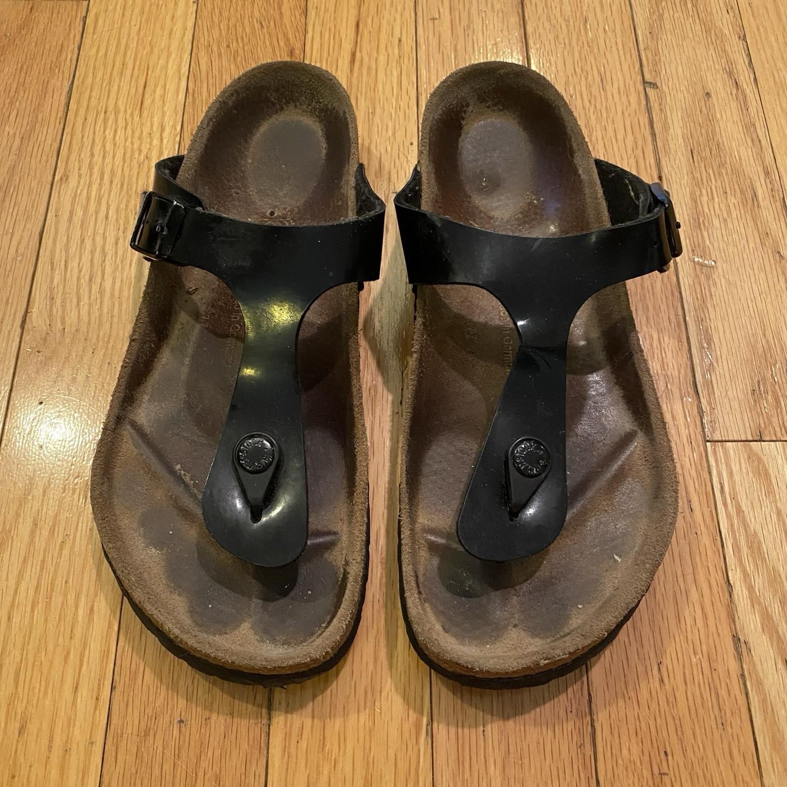 Birkenstock Gizeh Black Patent Leather Sandals 38