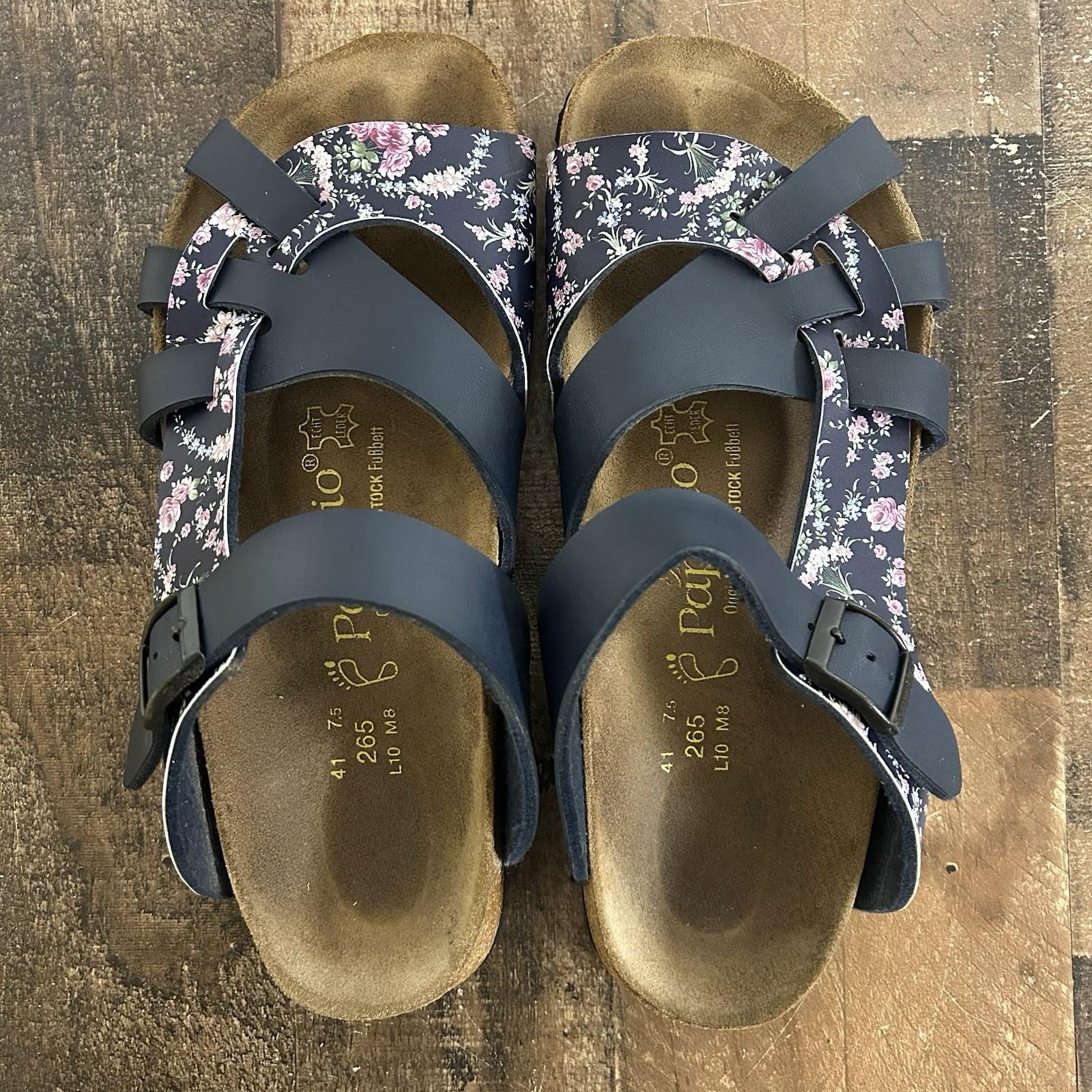 Birkenstock Papillio Pisa Floral Blue Leather Comfort Cork Sandals Size 41/10