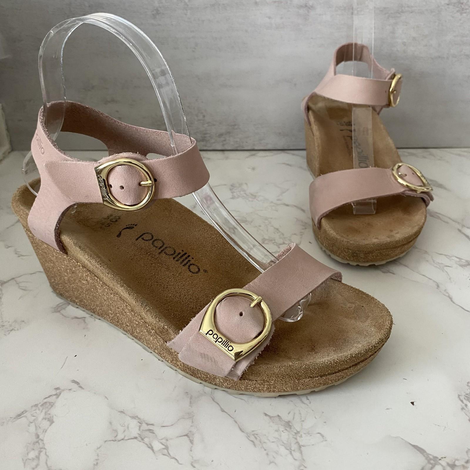Birkenstock Papillio Soley Wedge Sandals Sz 38 (7-7.5) Soft Pink Nubuck Leather