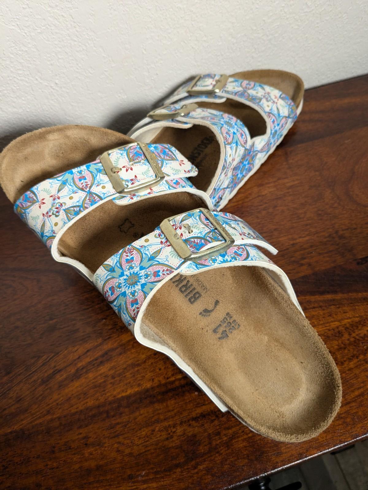 Birkenstock Arizona Birko-Flor Boho Flowers White Sandals Size 10 to 10.5