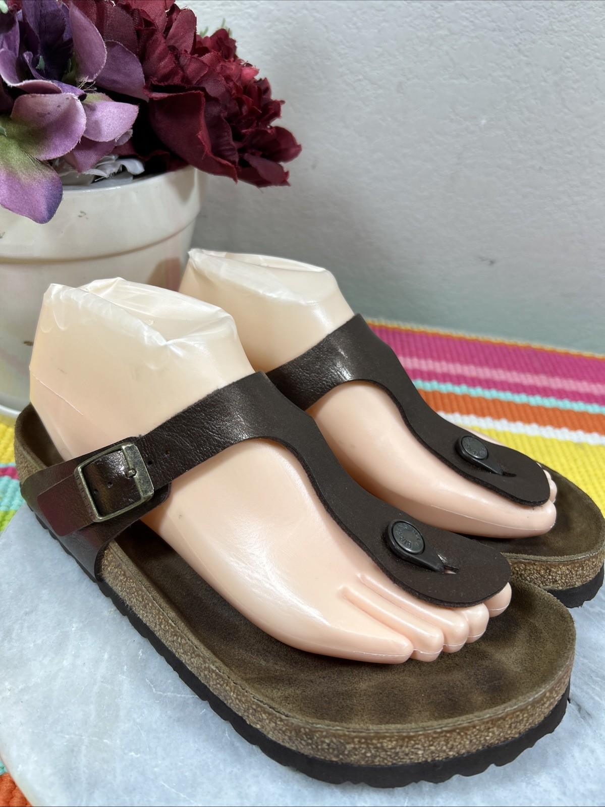 Birkenstock Gizeh Glossy Brown BirkoFlor Leather Sandals Women’s Size EU 39 US 8