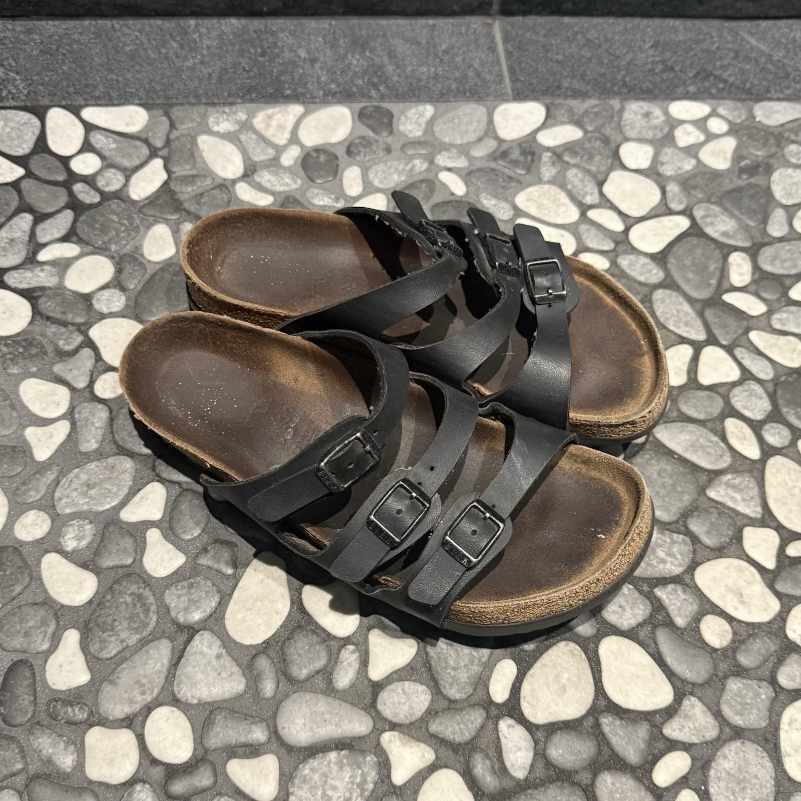 Birkenstock Florida Soft Footbed  Sandals Black 3 Strap Womens Size 6 EU 37