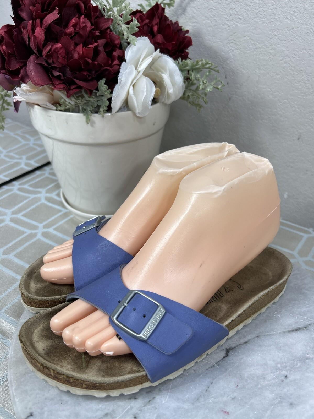 Birkenstock Madrid Blue Leather Buckle Slides Sandals Women’s Size EU 37 US 6 M