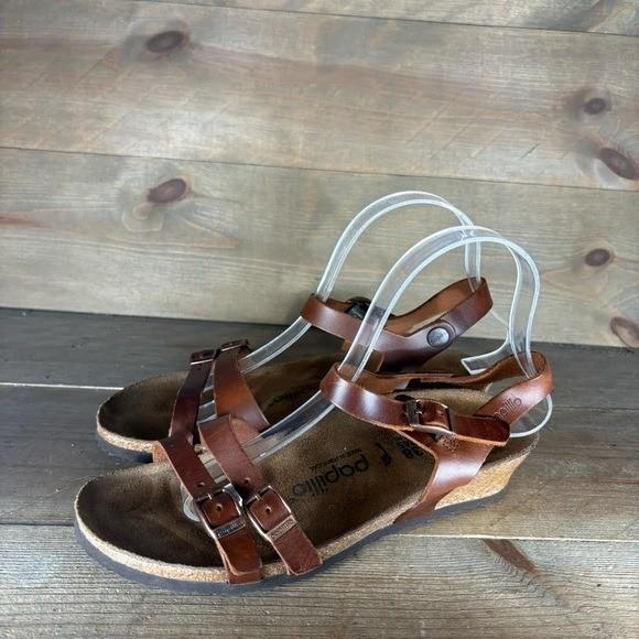 birkenstock papillio lana womens size 7 shoes brown leather wedge sandals