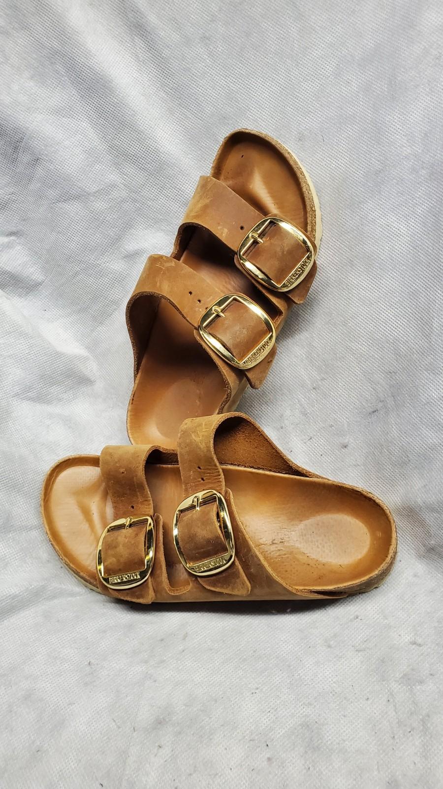 Birkenstock Arizona Womens Shoes  37 US 6 Leather Brown Big Buckle Slides Sandal