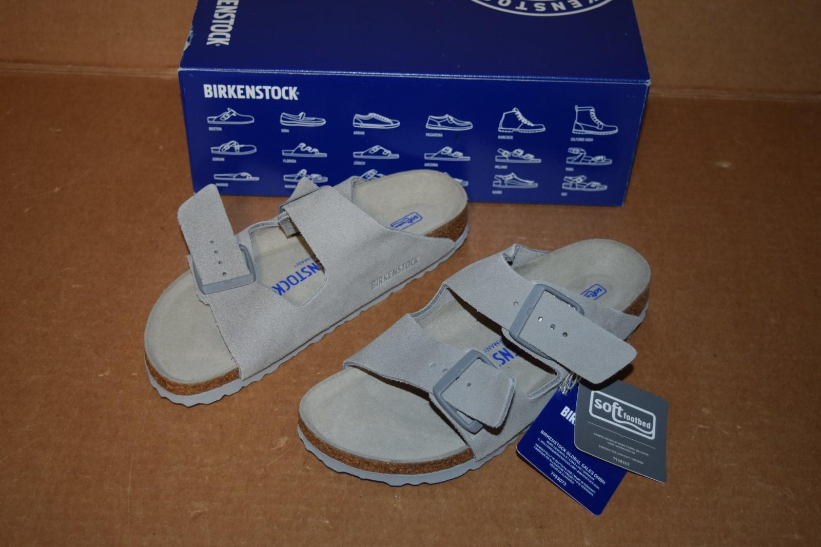 BIRKENSTOCK ARIZONA SUEDE LEATHER STONE NARROW FIT SOFT FOOTBED SANDALS EU 37, 6