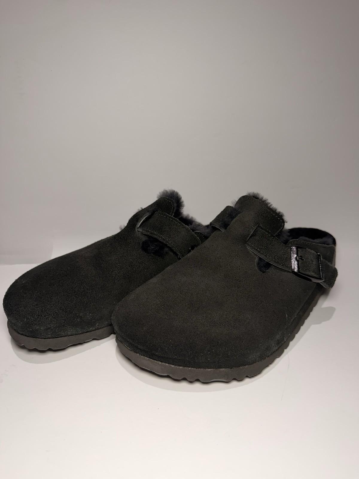 Birkenstock Boston Shearling Clogs Black Suede Size 41 Narrow Women’s 10 — Worn