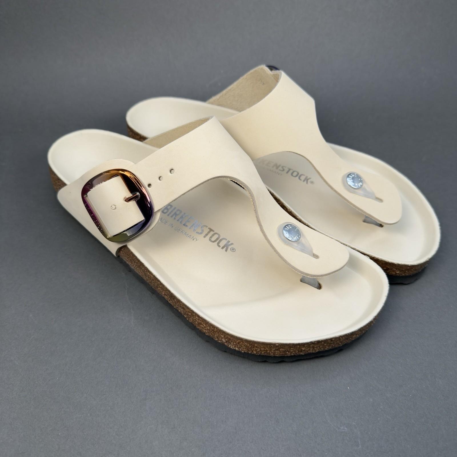 BIRKENSTOCK GIZEH BIG BUCKLE NUBUCK LEATHER ECRU WHITE BEIGE 39 Women’s 8-8.5