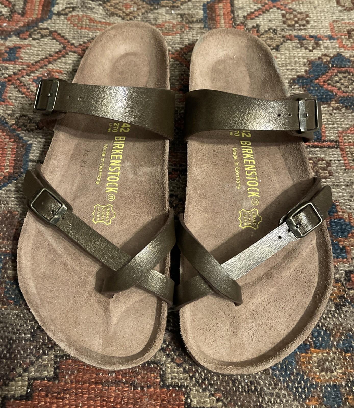 Birkenstock Sandals 43 L11 M9 Mayari Birko Flor Slip On Toe Loop Slide Bronze