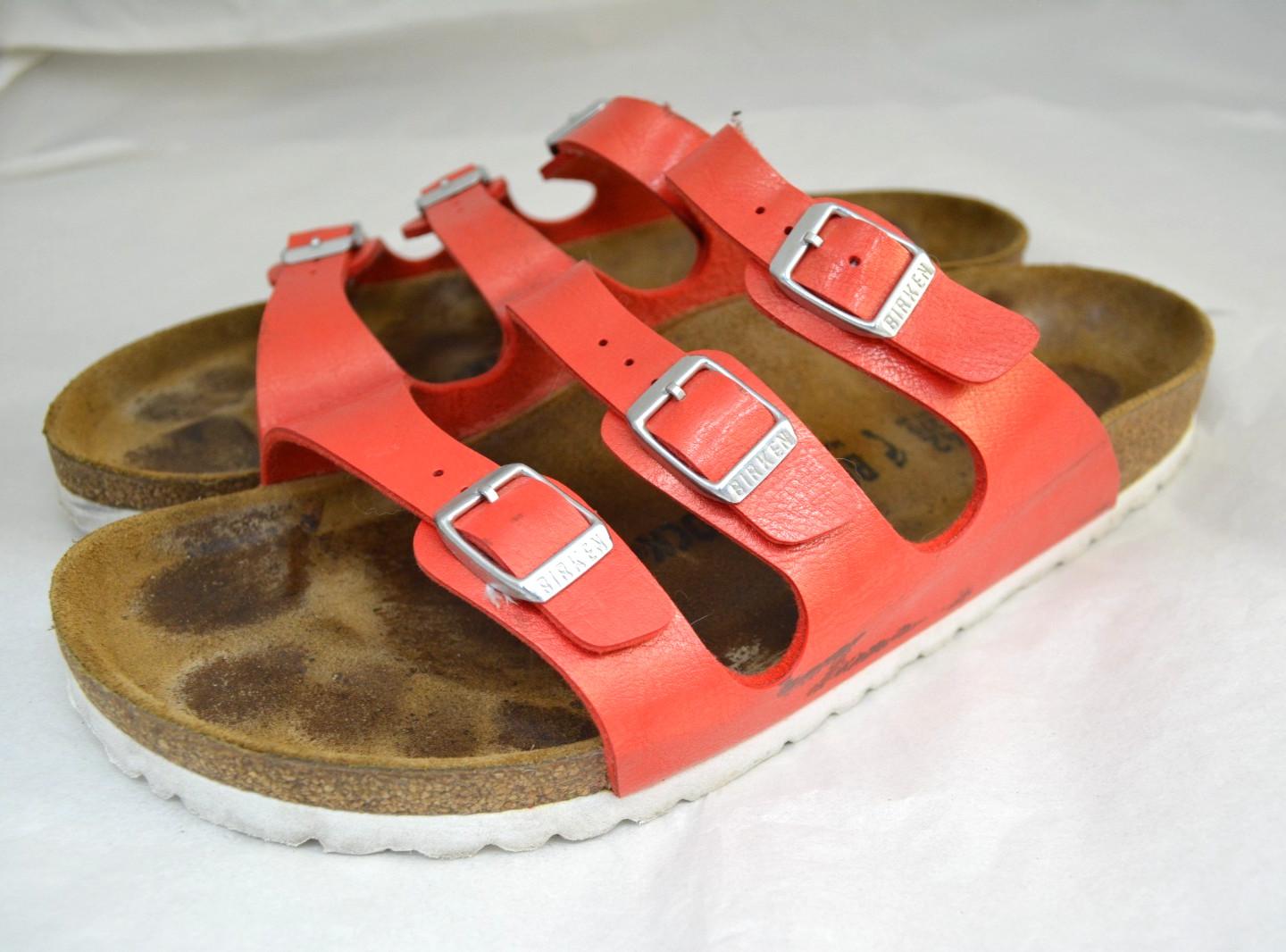 Womens BIRKENSTOCK Florida 3 Strap Sandals Red Birko Flor Size 42 EU 11 US