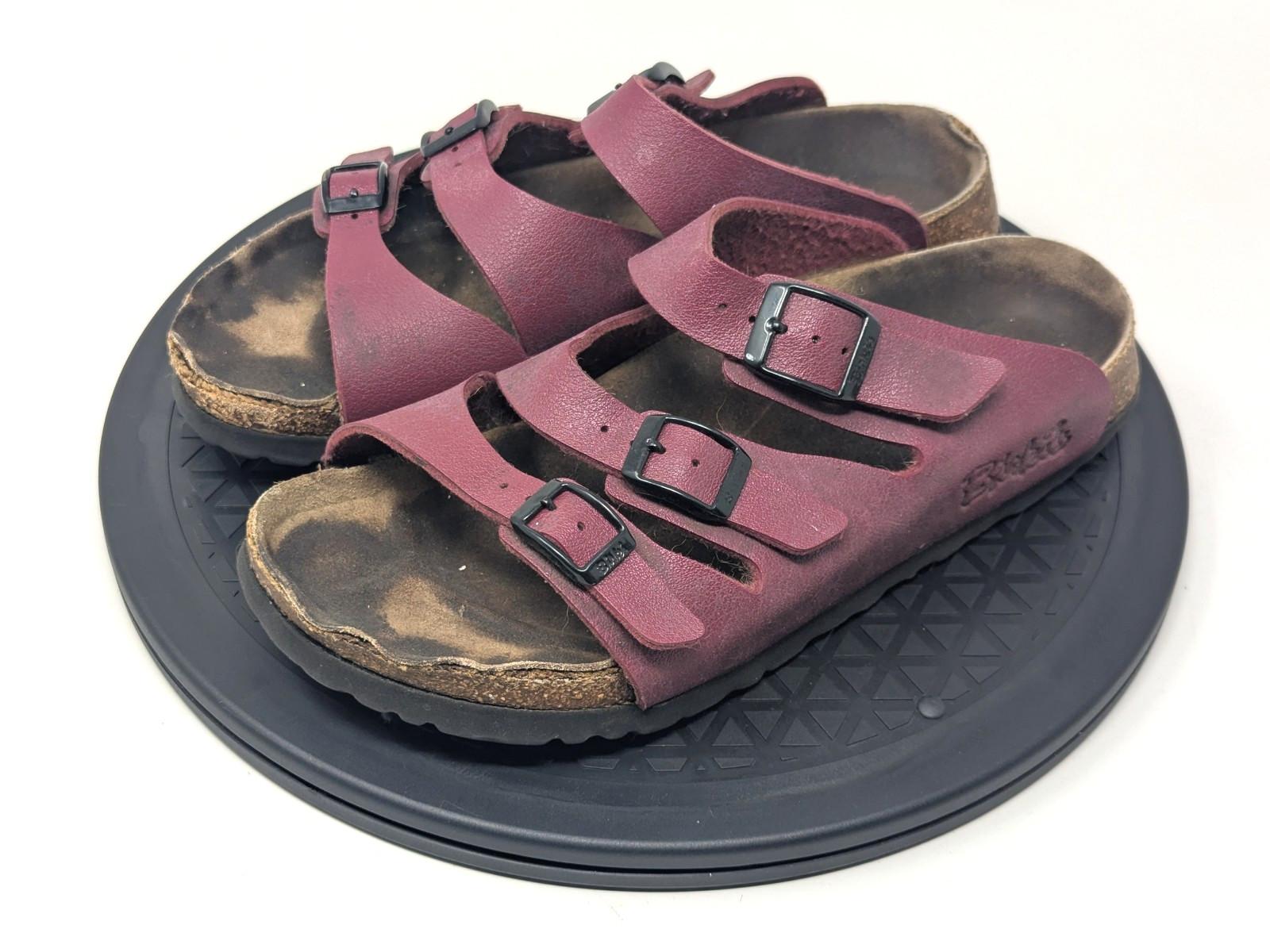 Birkenstock Florida Leather Sandals Womens 8 to 8.5 Maroon Red Three Strap